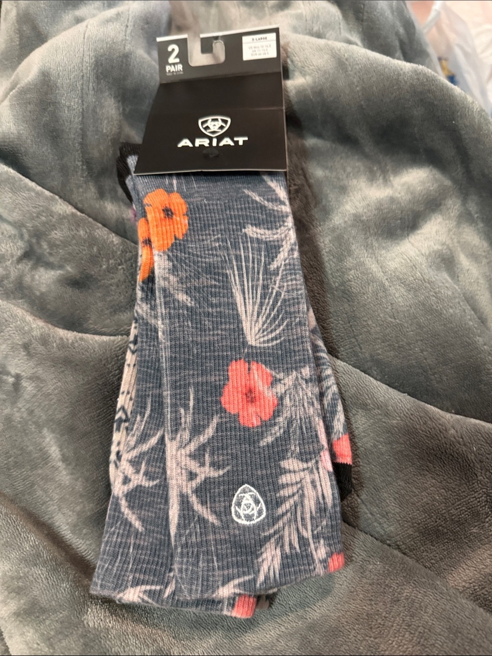 Ariat Men's Navy Crew Socks with Coral Floral Accents